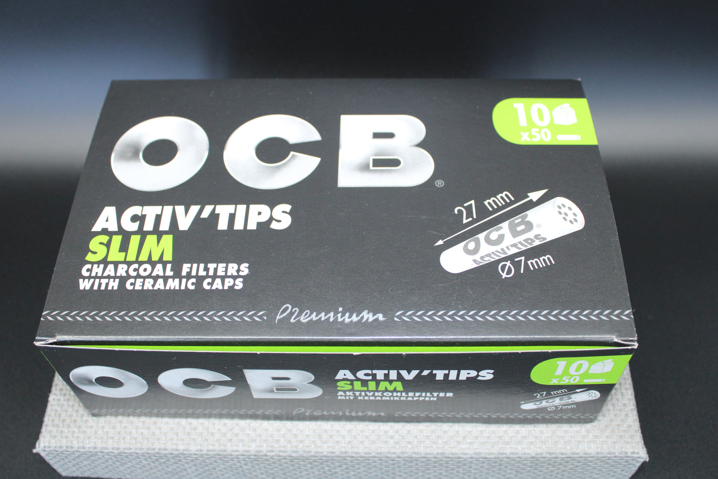 OCB Active Tips Slim à 50 „Aktivkohlefilter mit Keramikkappen" Display