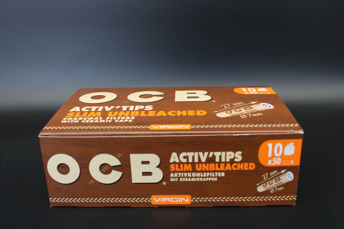 OCB Active Tips Slim Unbleached à 50 „Aktivkohlefilter mit Keramikkappen" Display