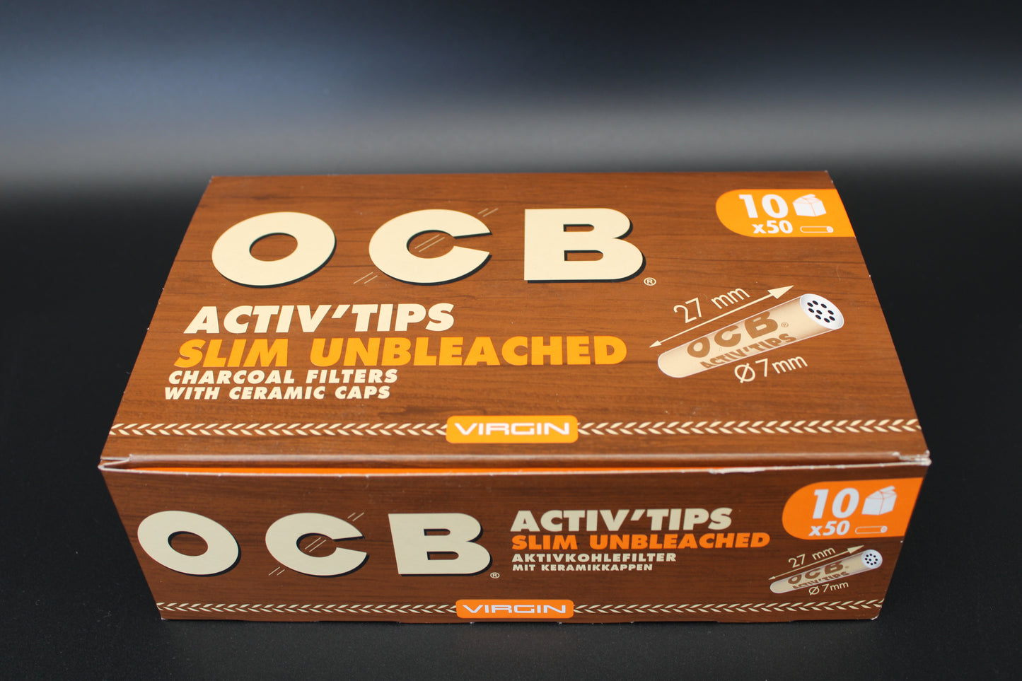 OCB Active Tips Slim Unbleached à 50 „Aktivkohlefilter mit Keramikkappen" Display