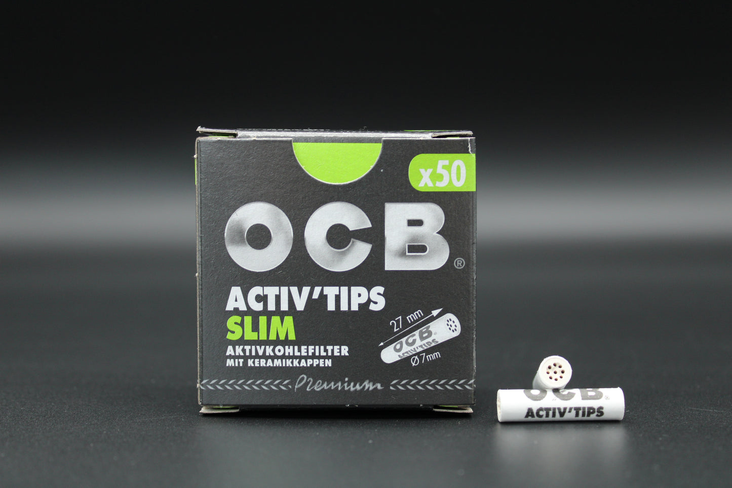 OCB Active Tips Slim à 50 „Aktivkohlefilter mit Keramikkappen" - Display