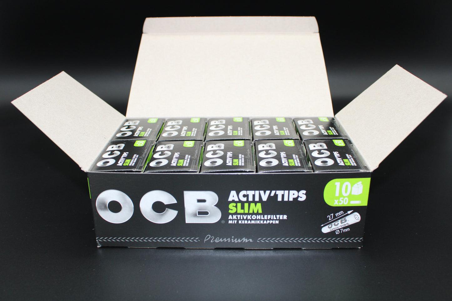 OCB Active Tips Slim à 50 „Aktivkohlefilter mit Keramikkappen" - Display